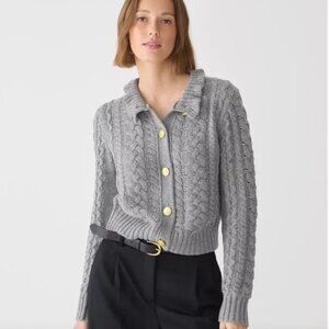 J. Crew Cable Knit Ruffle Neck Gray Cardigan size xs.